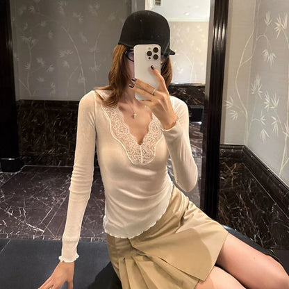 Sexy Y2K Low Cut Lace Trim Top