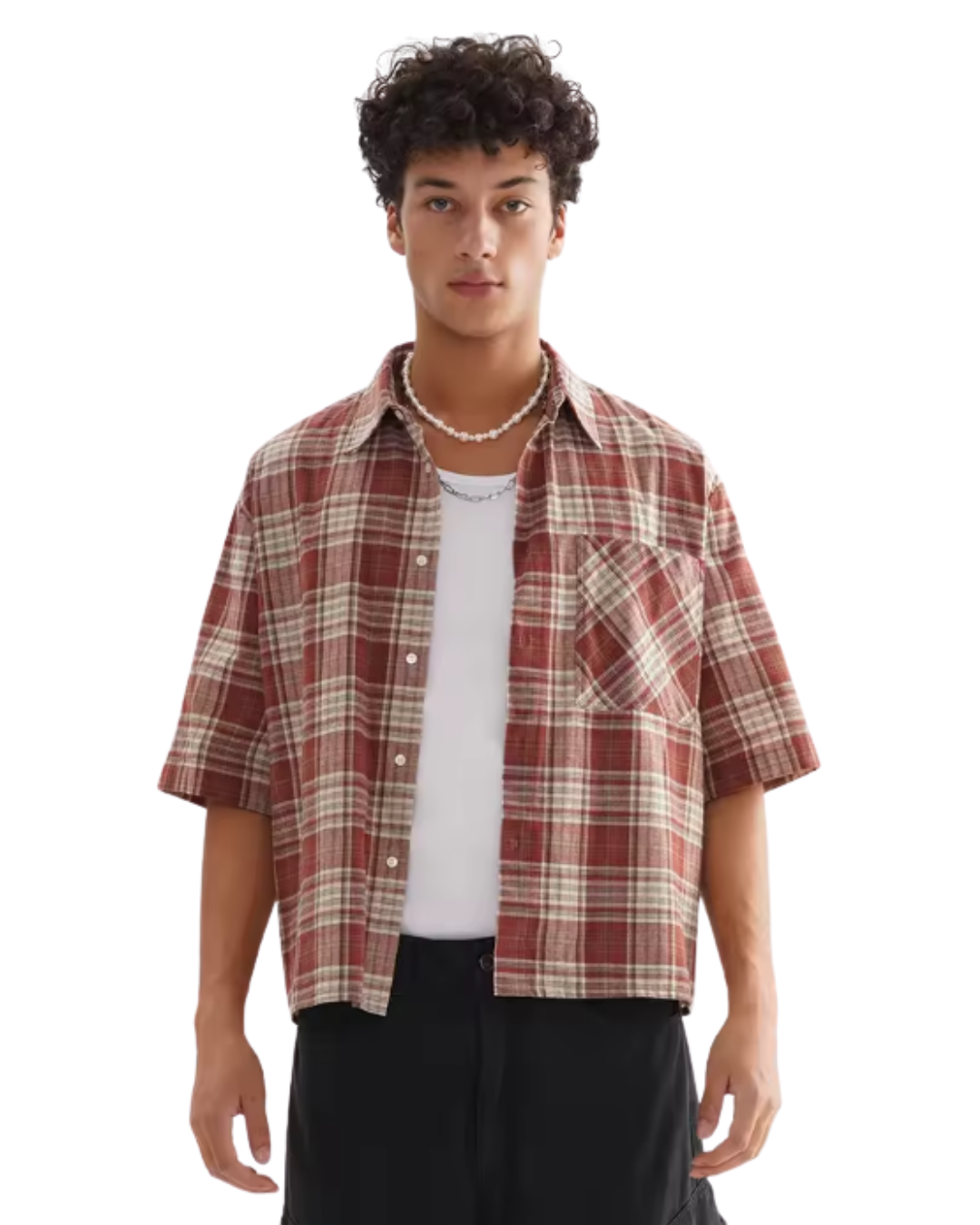 Short Plaid Y2K Work Shirt