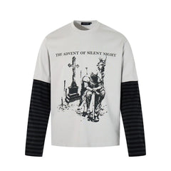 "Silent Knight" Graphic Y2K Mock Layered Long Sleeve Top