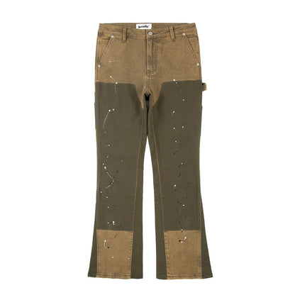 Spliced Speckled Ink Y2K Micro Flare Carpenter Denim Jeans