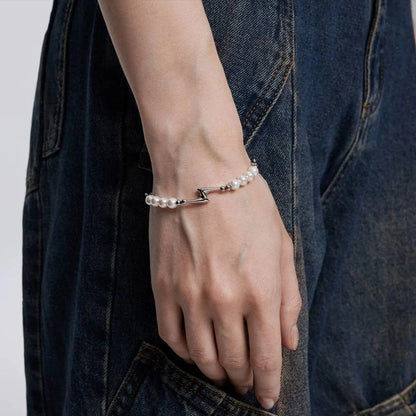 Splicing Lightning Imitation Pearl Necklace & Bracelet