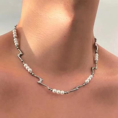 Splicing Lightning Imitation Pearl Necklace & Bracelet