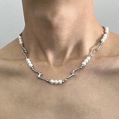 Splicing Lightning Imitation Pearl Necklace & Bracelet