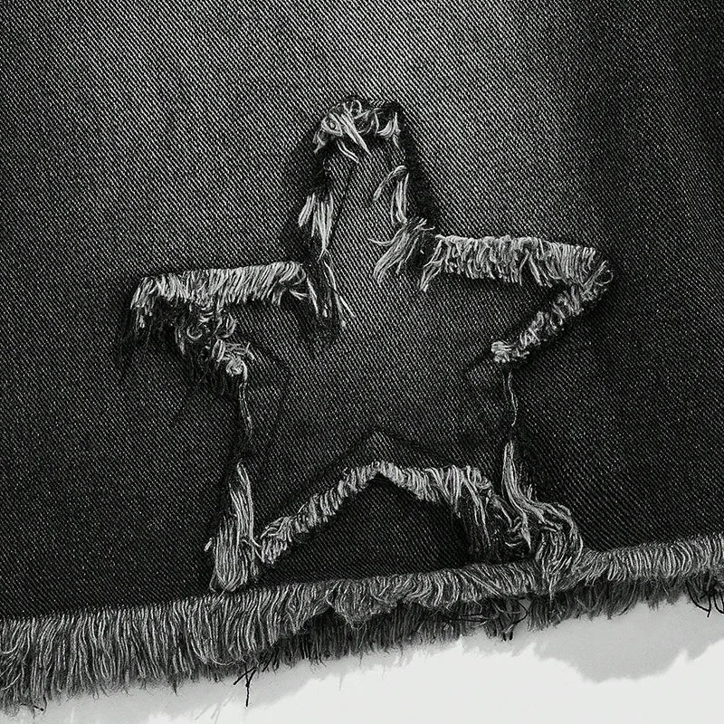 Star Embroidered Y2K Baggy Washed Shorts Jorts