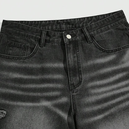 Star Embroidered Y2K Baggy Washed Shorts Jorts