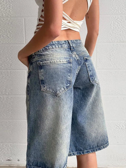 Star Embroidered Y2K Low Rise Washed Jorts