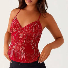Summer Y2K Sequin Rhinestone Halter Cami Crop Top
