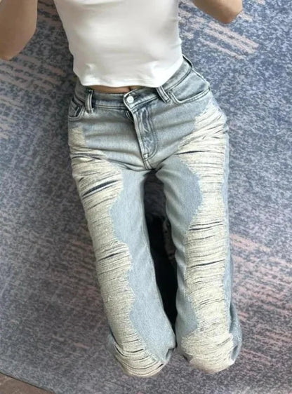 Ultra Distressed Y2K Skinny Flare Low Waisted Jeans