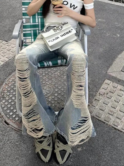 Ultra Distressed Y2K Skinny Flare Low Waisted Jeans