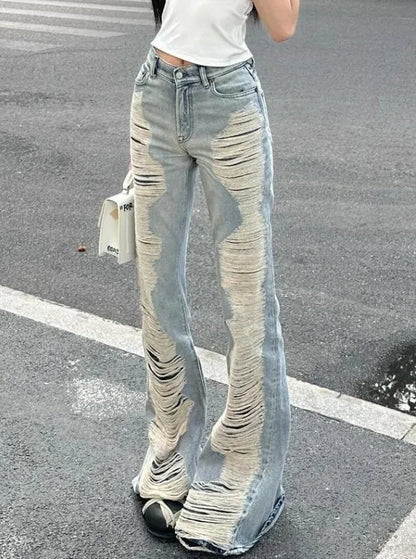 Ultra Distressed Y2K Skinny Flare Low Waisted Jeans