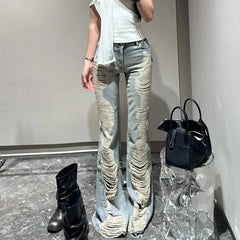 Ultra Distressed Y2K Skinny Flare Low Waisted Jeans