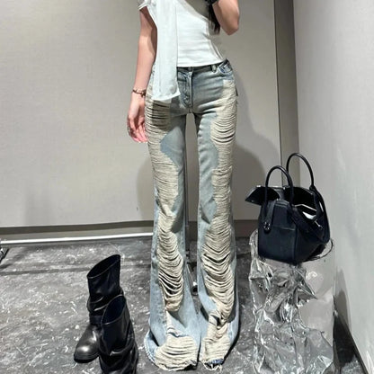 Ultra Distressed Y2K Skinny Flare Low Waisted Jeans