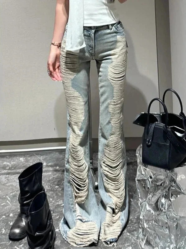 Ultra Distressed Y2K Skinny Flare Low Waisted Jeans