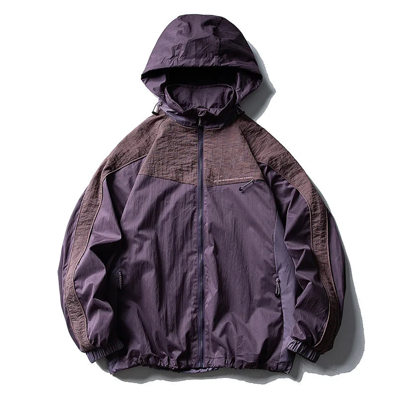 Unisex Y2K Baggy Outdoor Splice Design Hooded Waterproof Jacket Coat