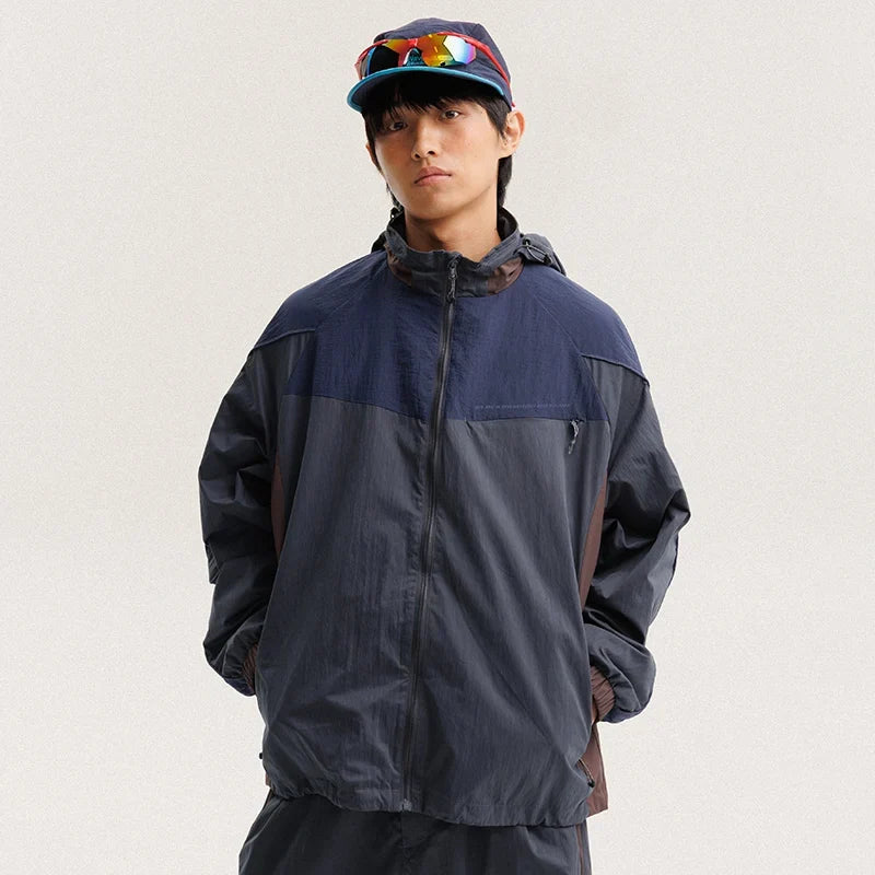 Unisex Y2K Baggy Outdoor Splice Design Hooded Waterproof Jacket Coat