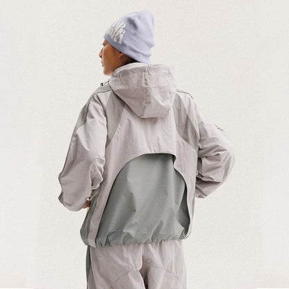 Unisex Y2K Baggy Outdoor Splice Design Hooded Waterproof Jacket Coat