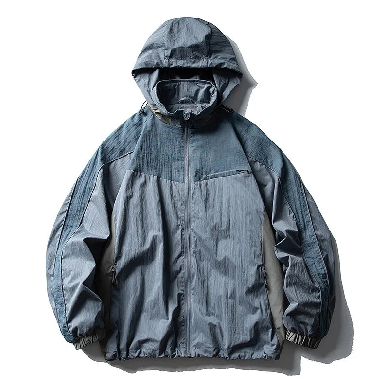 Unisex Y2K Baggy Outdoor Splice Design Hooded Waterproof Jacket Coat