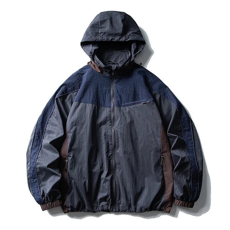 Unisex Y2K Baggy Outdoor Splice Design Hooded Waterproof Jacket Coat