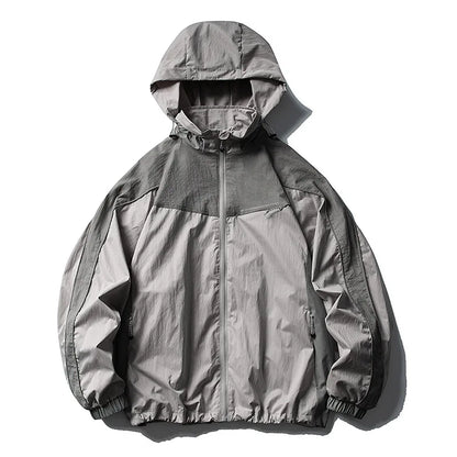 Unisex Y2K Baggy Outdoor Splice Design Hooded Waterproof Jacket Coat