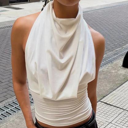Versatile Y2K Ruched Slim Fit Cropped Halter Tank Top