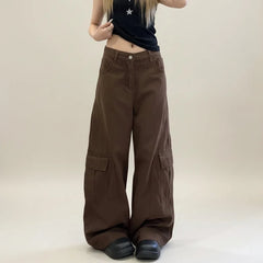 Vintage Brown Y2K Wide Leg Cargo Jeans