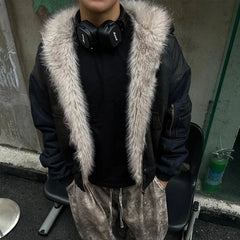 Vintage Denim Y2K Faux Fur Parka Padded Jacket Coat
