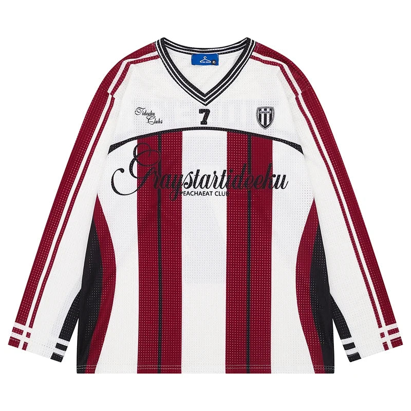 Vintage Mesh Striped Soccer Long Sleeve Jersey