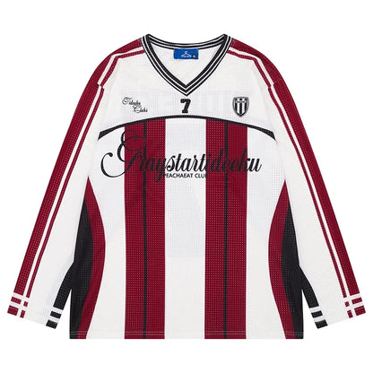 Vintage Mesh Striped Soccer Long Sleeve Jersey