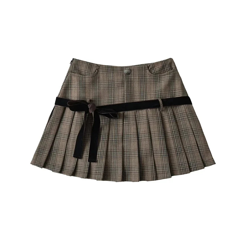 Vintage Preppy Y2K A Line Old Money Pleated Plaid Mini Skirt