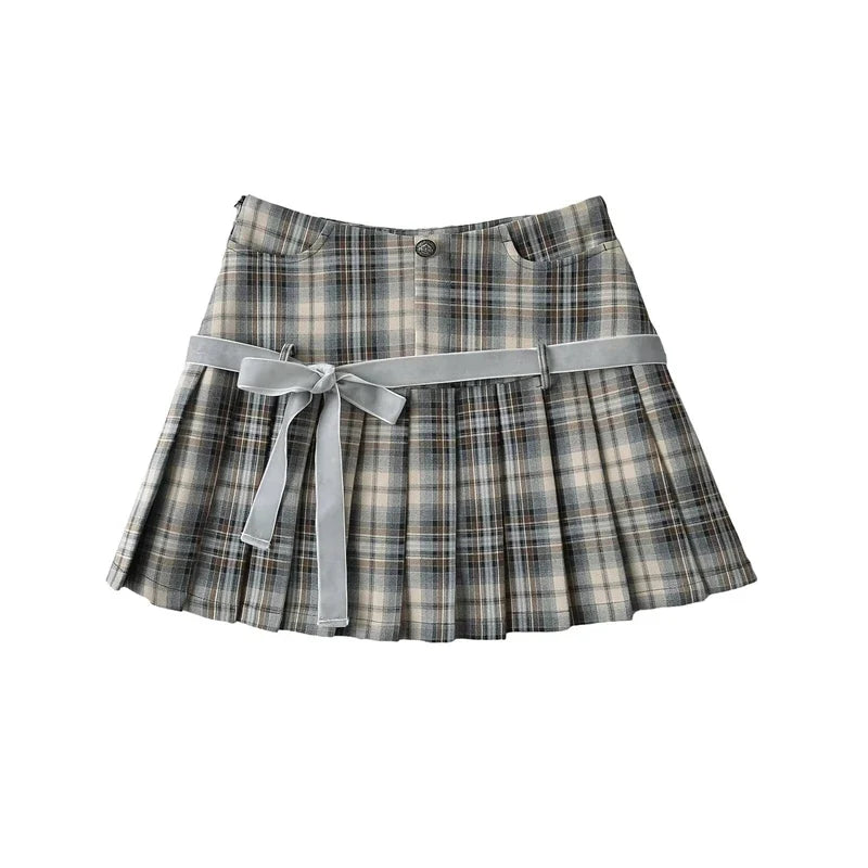 Vintage Preppy Y2K A Line Old Money Pleated Plaid Mini Skirt