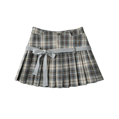 Vintage Preppy Y2K A Line Old Money Pleated Plaid Mini Skirt