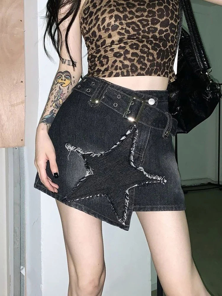 Vintage Star Y2K High Waist Denim Mini Skirt