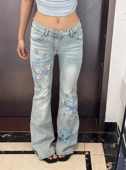Vintage Y2K Butterfly Embroidered Low Waist Jeans