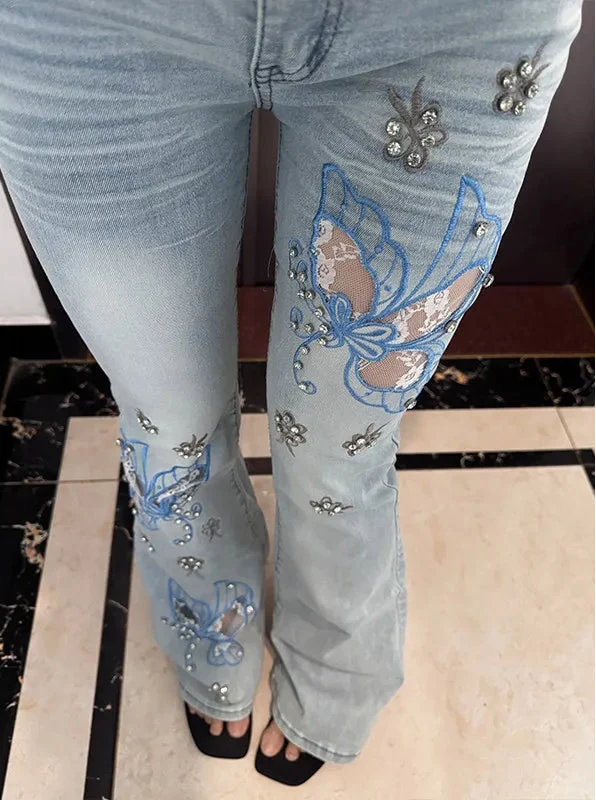 Vintage Y2K Butterfly Embroidered Low Waist Jeans