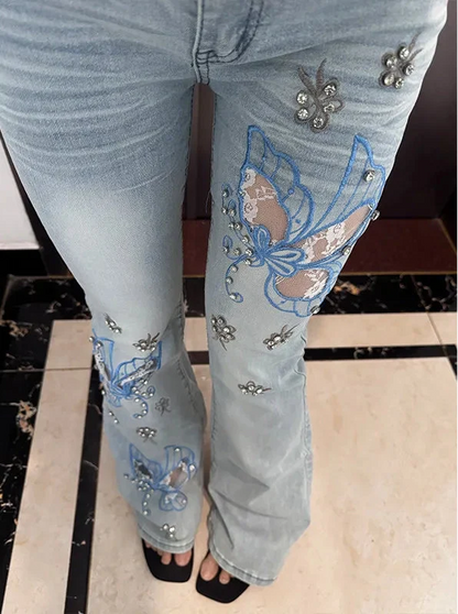 Vintage Y2K Butterfly Embroidered Low Waist Jeans