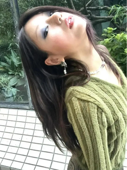 Vintage Y2K Green Striped Crop V Neck Cardigan