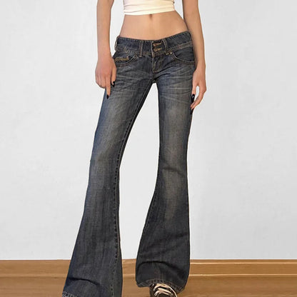 Vintage Y2K Retro Button Up Low Rise Denim Flared Jeans