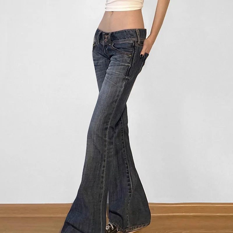 Vintage Y2K Retro Button Up Low Rise Denim Flared Jeans