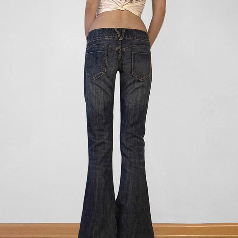 Vintage Y2K Retro Button Up Low Rise Denim Flared Jeans