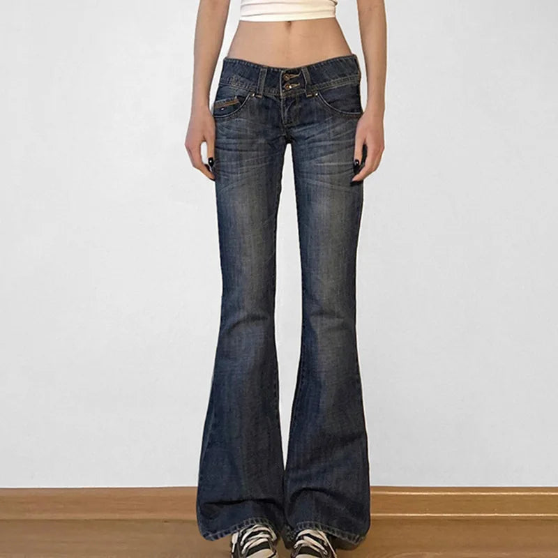 Vintage Y2K Retro Button Up Low Rise Denim Flared Jeans