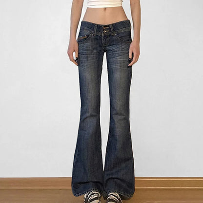 Vintage Y2K Retro Button Up Low Rise Denim Flared Jeans
