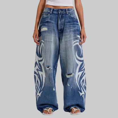 Vintage Y2K Ripped Tribal Graphic Baggy Jeans