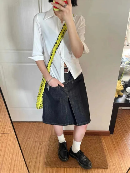 Vintage Y2K Slim Fit Denim Midi Skirt