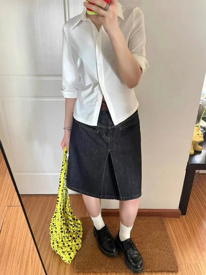 Vintage Y2K Slim Fit Denim Midi Skirt
