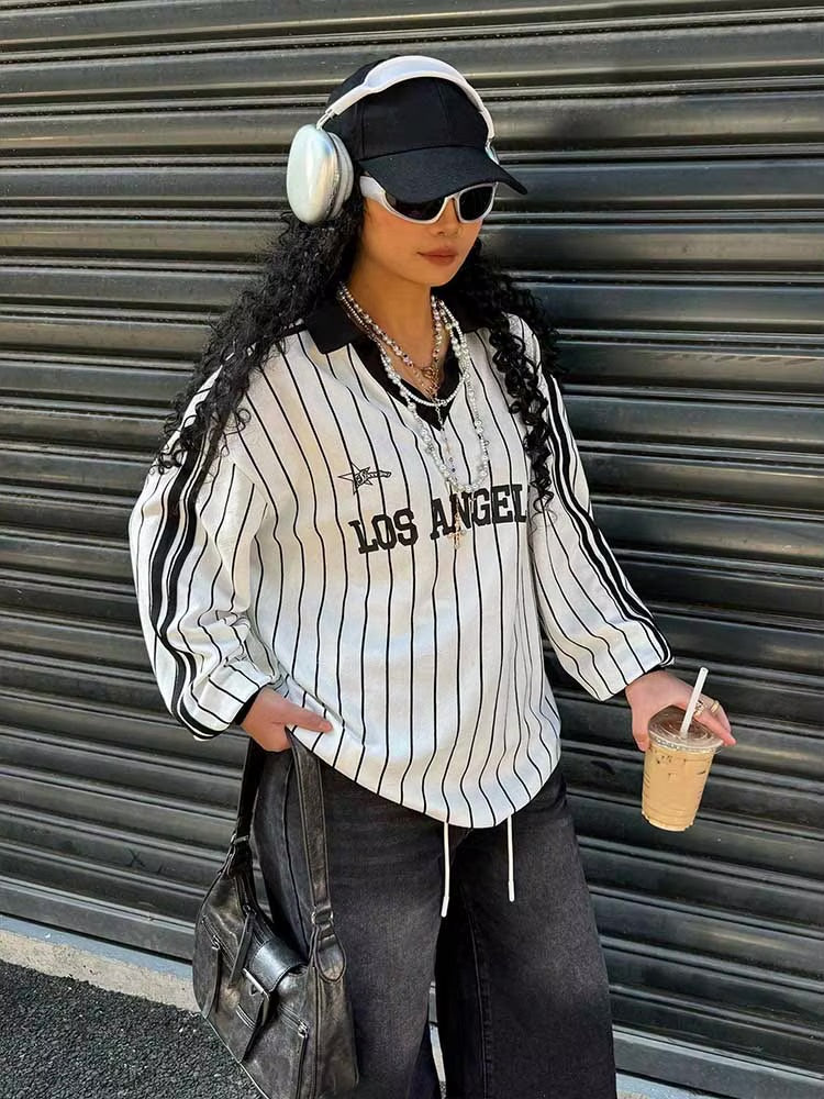 Vintage Y2K Striped Polo Long Sleeve Soccer Jersey