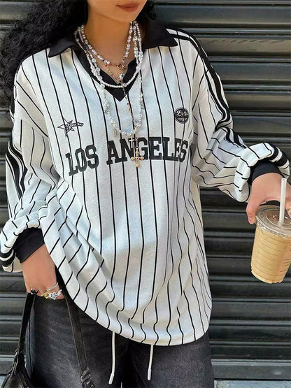 Vintage Y2K Striped Polo Long Sleeve Soccer Jersey