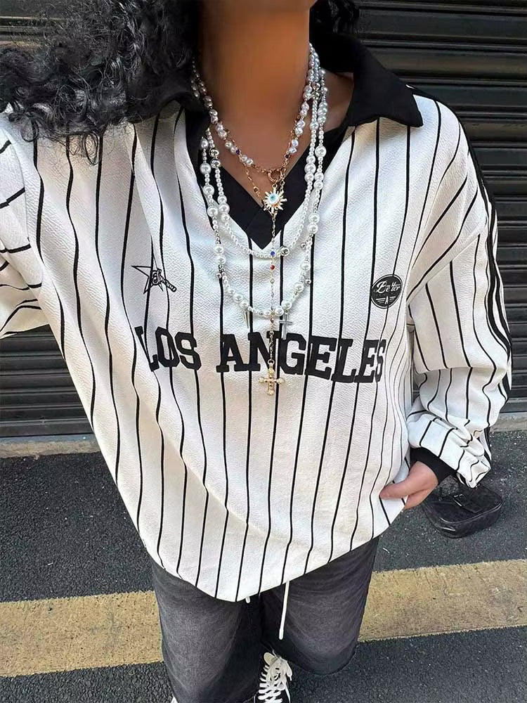 Vintage Y2K Striped Polo Long Sleeve Soccer Jersey