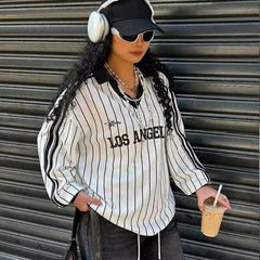 Vintage Y2K Striped Polo Long Sleeve Soccer Jersey