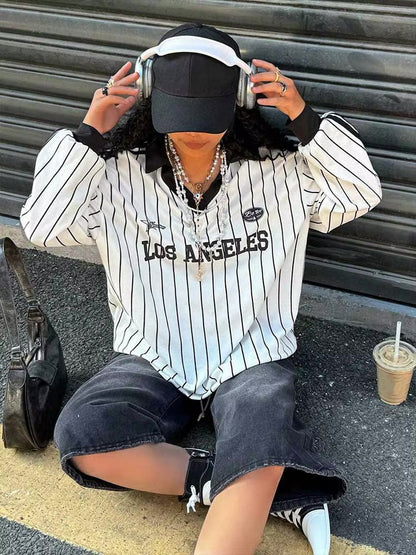 Vintage Y2K Striped Polo Long Sleeve Soccer Jersey