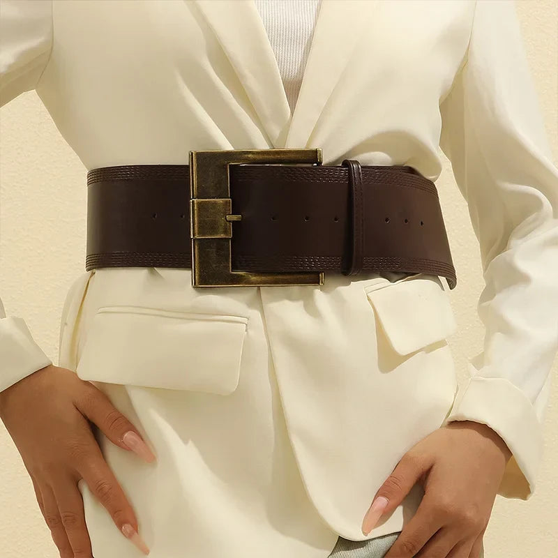 Vintage Y2K Ultra Wide Square Buckle Faux Leather Belt